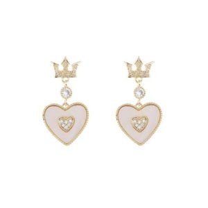 Crown Heart Rhinestone Dangle Earrings